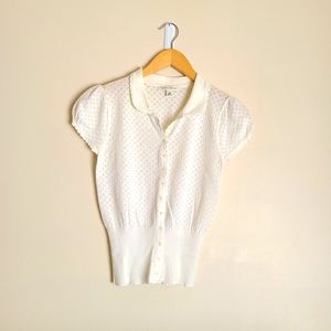 Banana Republic Scalloped Shortsleeve White Button Down Top Size XS Vintage